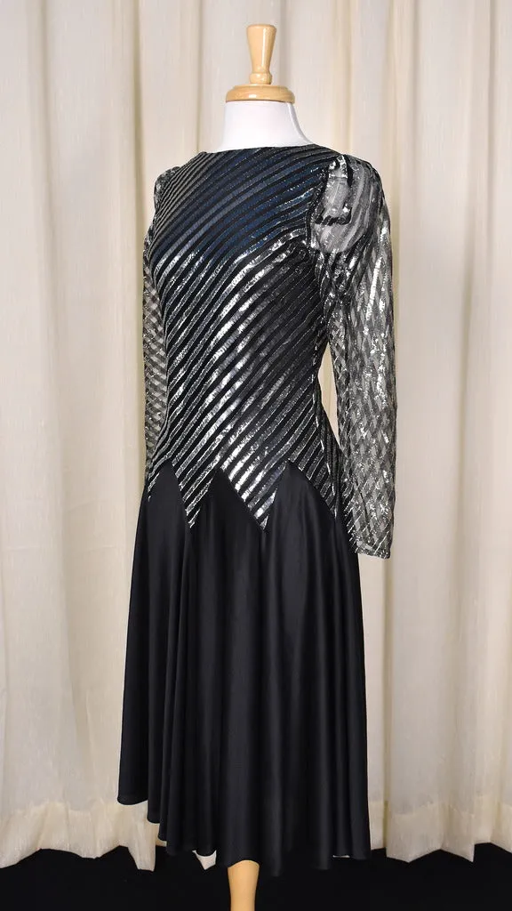 1980s Vintage Silver Stripe Disco Dress