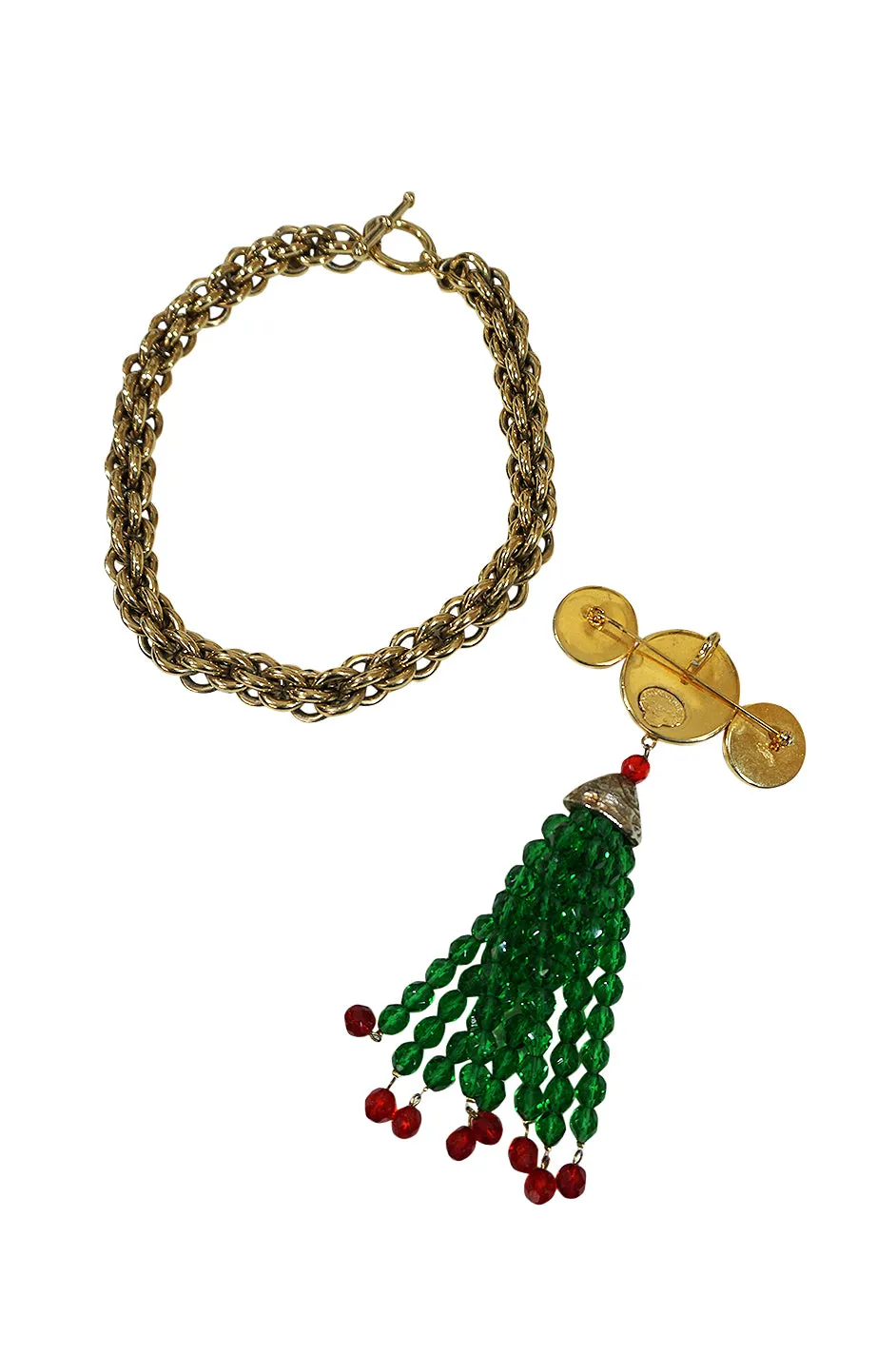 1980s Yves Saint Laurent Poured Glass Brilliant Brooch Necklace