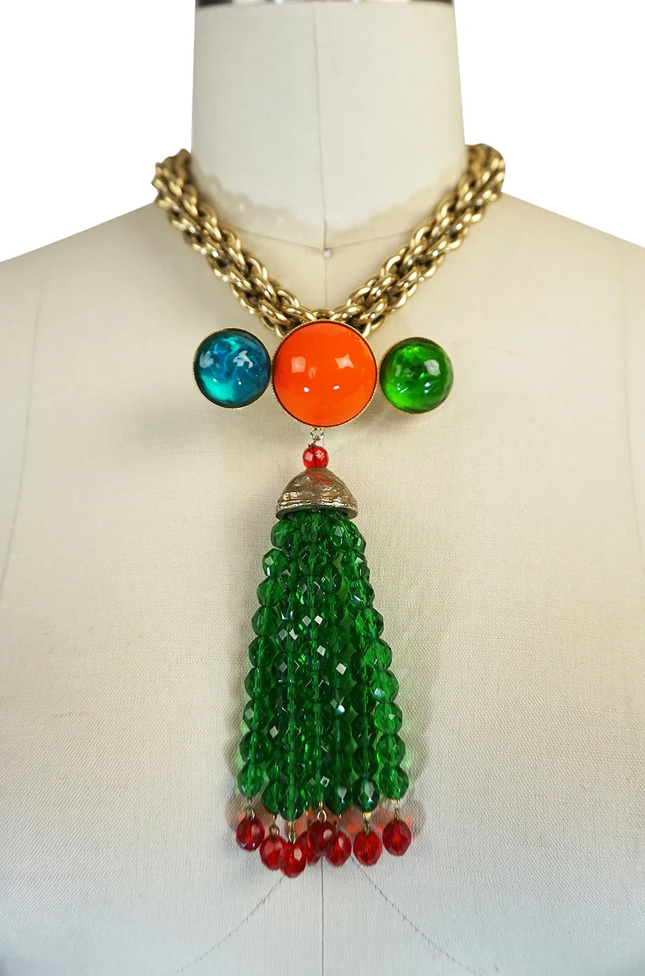 1980s Yves Saint Laurent Poured Glass Brilliant Brooch Necklace