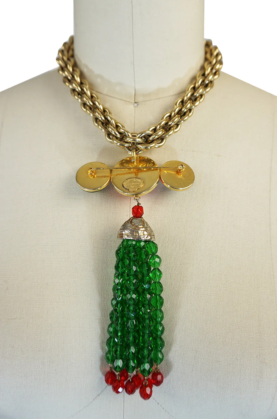 1980s Yves Saint Laurent Poured Glass Brilliant Brooch Necklace