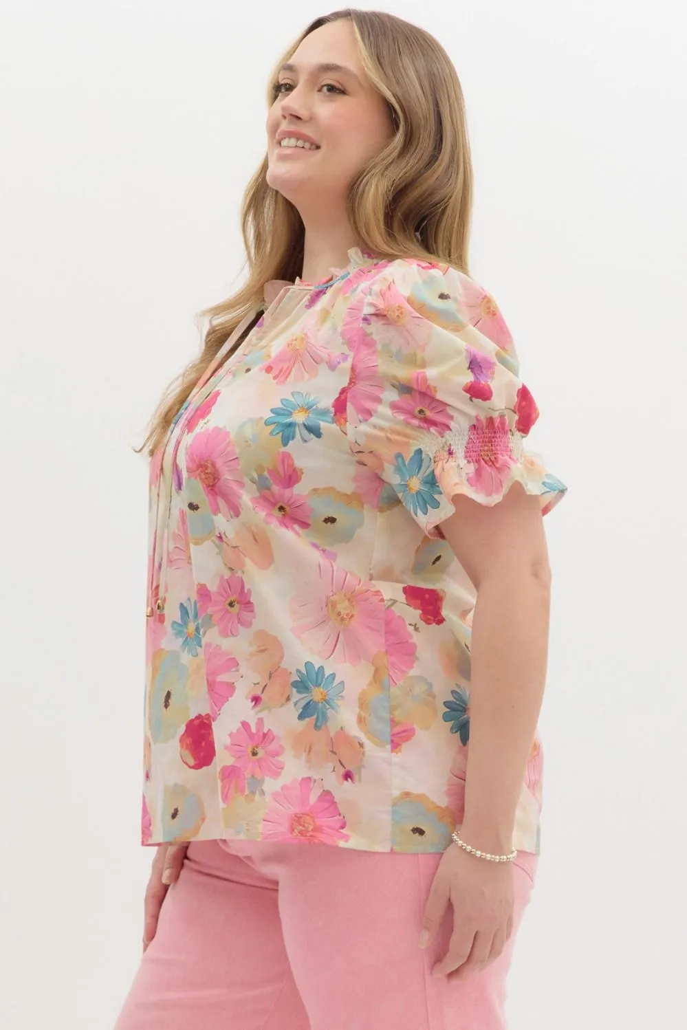 Alaya Floral Tie Neck Blouse, Berry | Plus Size
