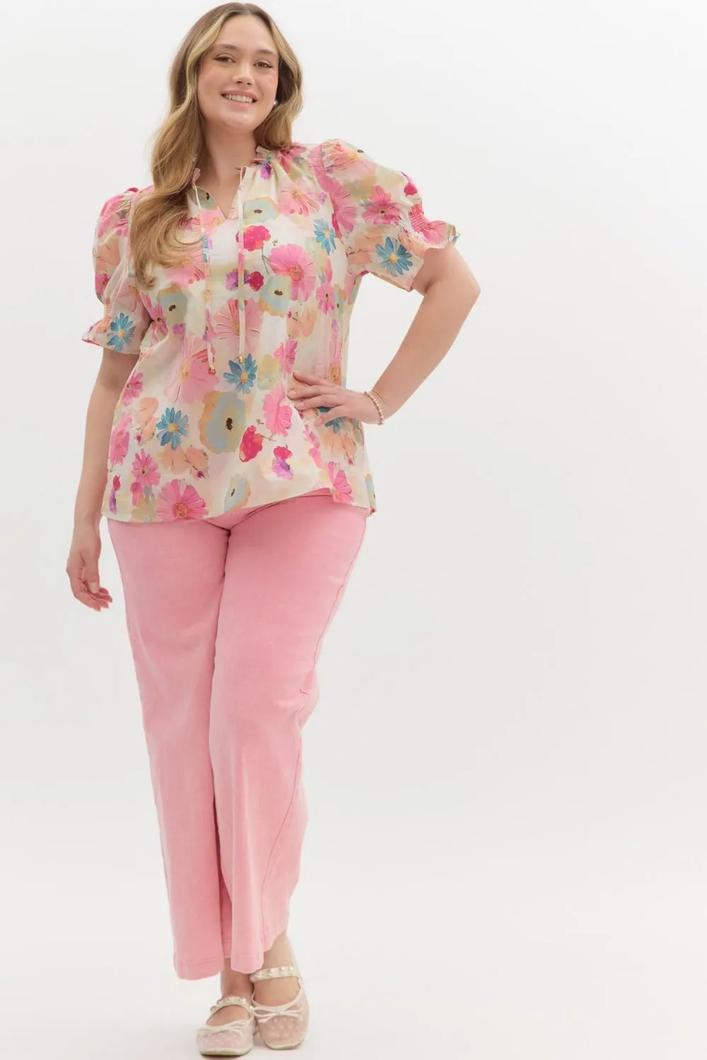 Alaya Floral Tie Neck Blouse, Berry | Plus Size