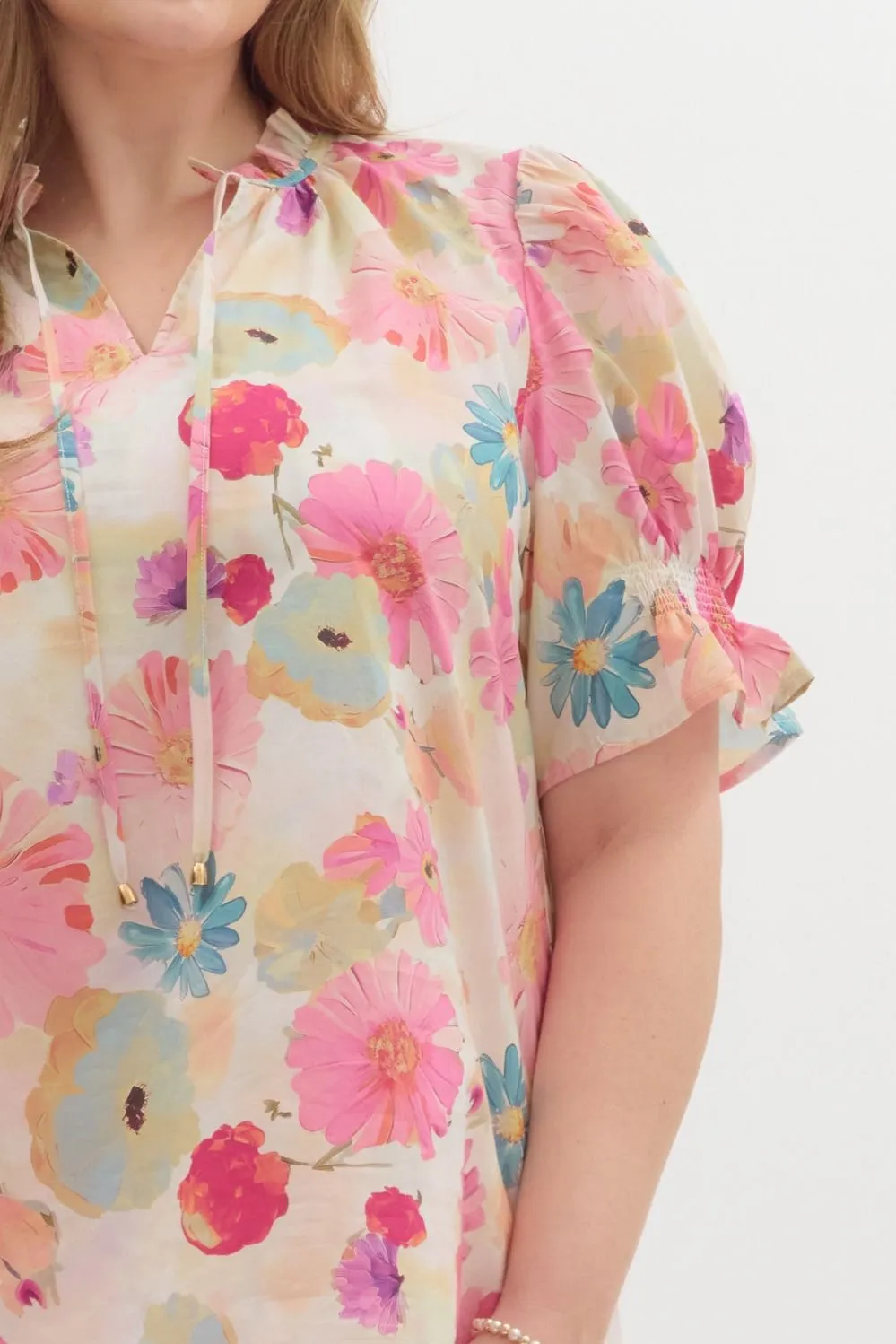 Alaya Floral Tie Neck Blouse, Berry | Plus Size