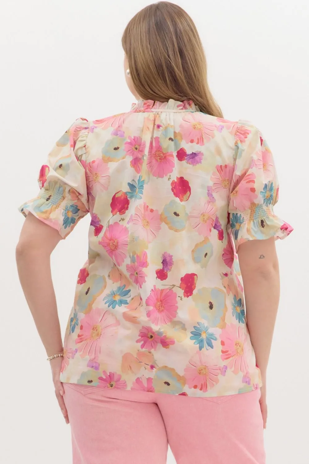 Alaya Floral Tie Neck Blouse, Berry | Plus Size
