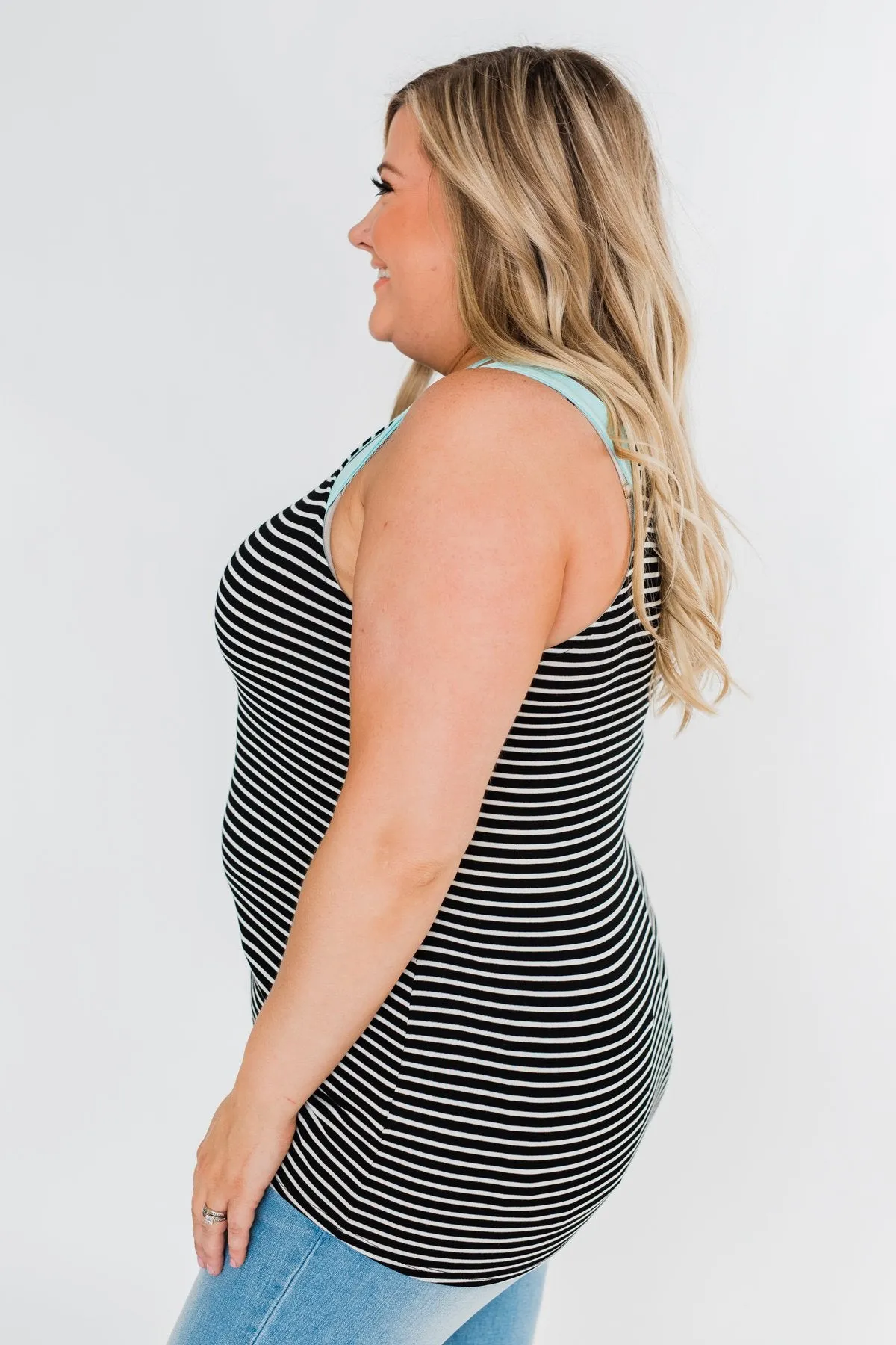 All I Need Striped Tank Top- Aqua & Black