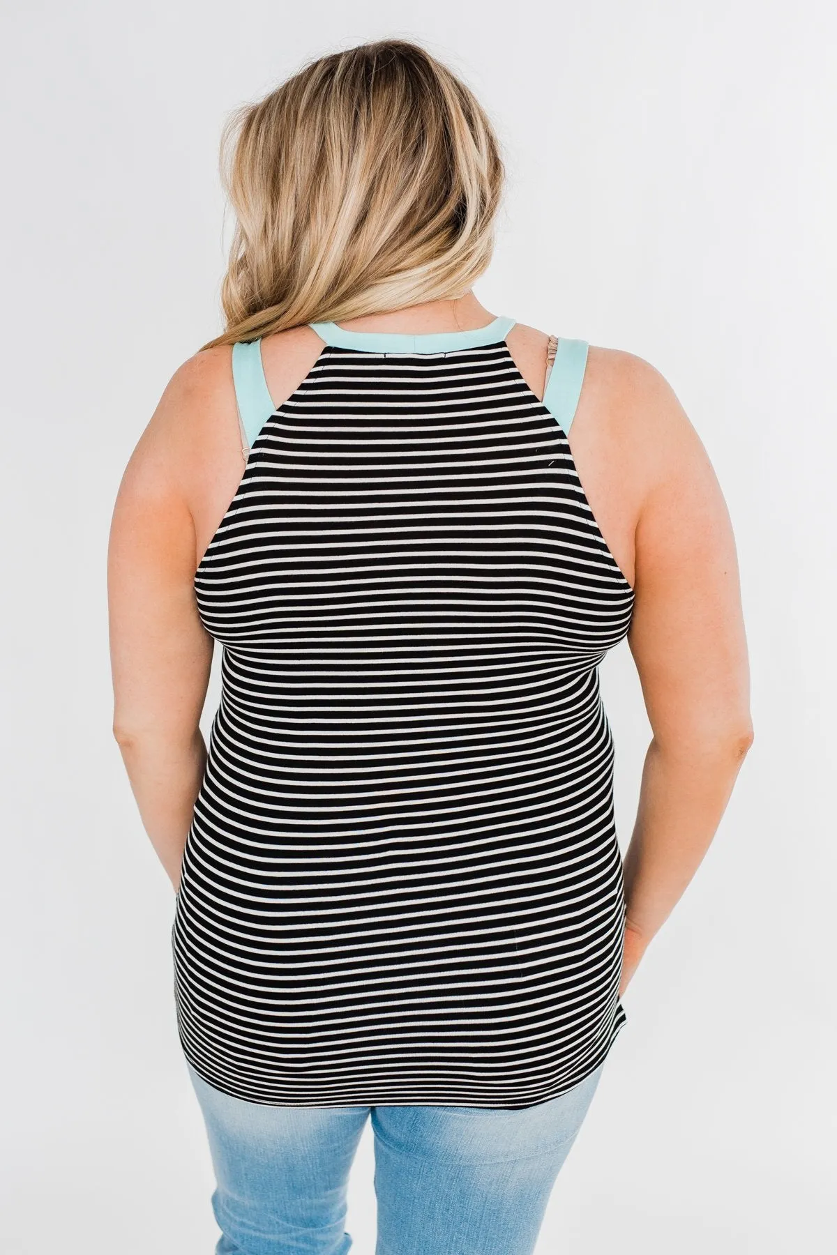 All I Need Striped Tank Top- Aqua & Black