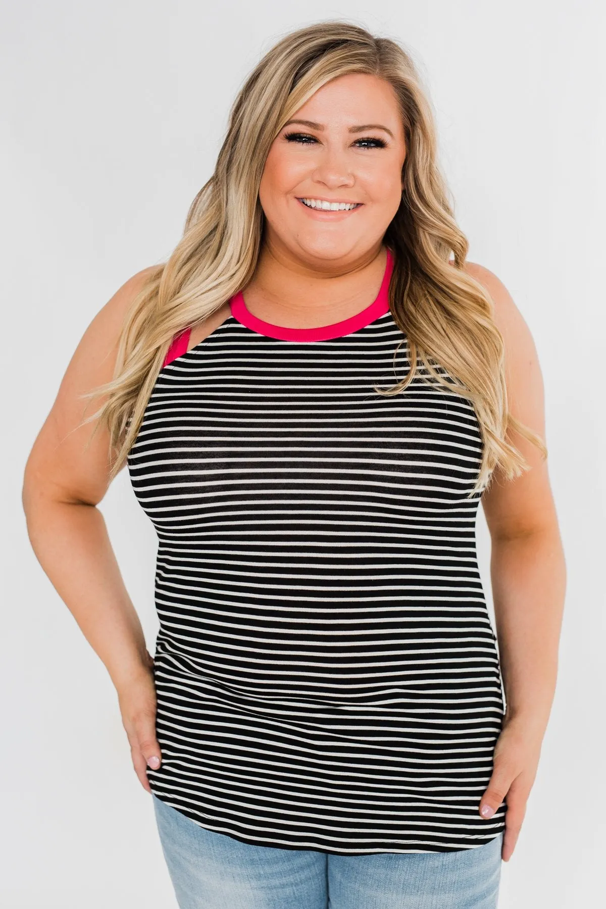 All I Need Striped Tank Top- Fuchsia & Black
