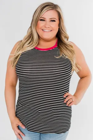 All I Need Striped Tank Top- Fuchsia & Black