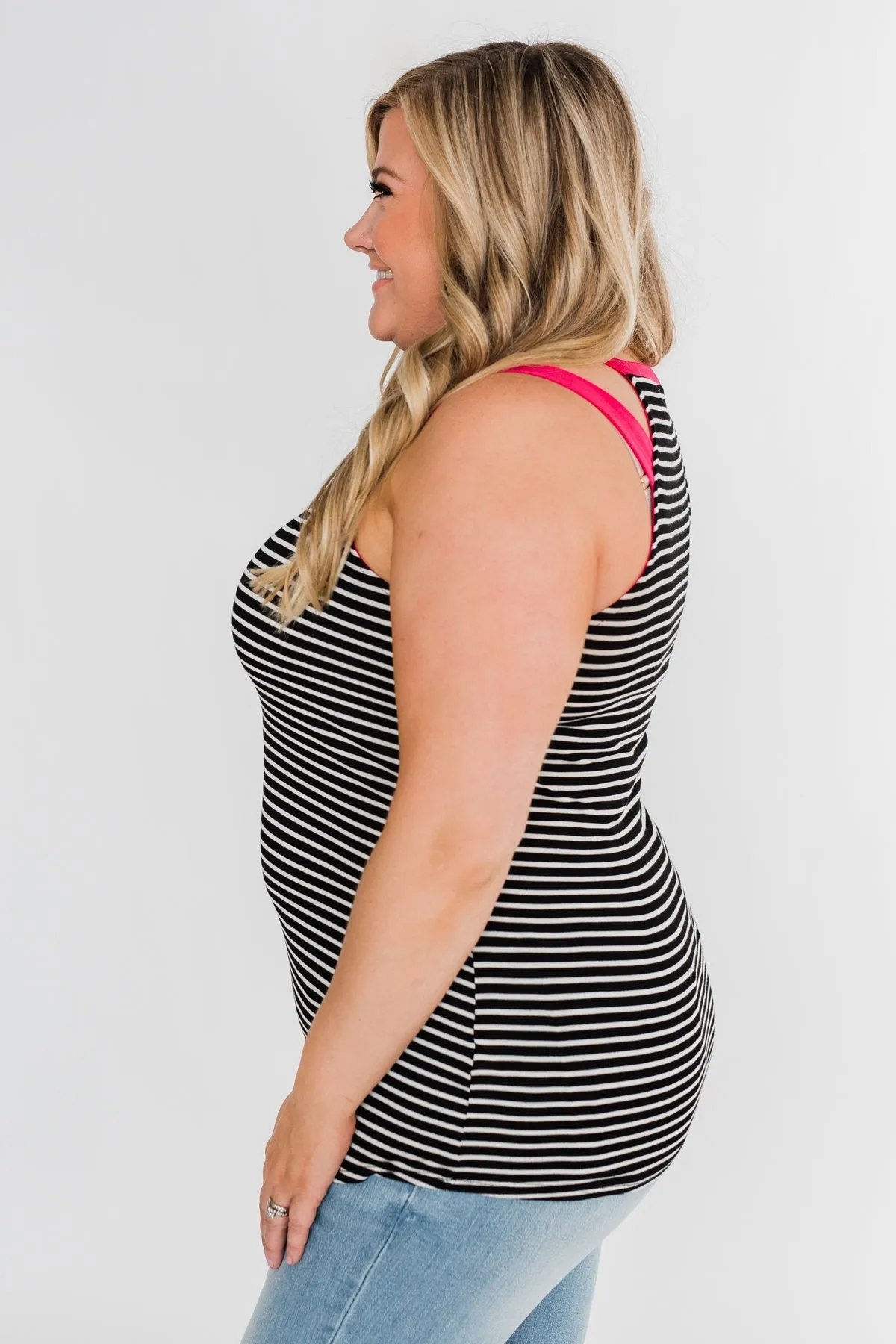 All I Need Striped Tank Top- Fuchsia & Black