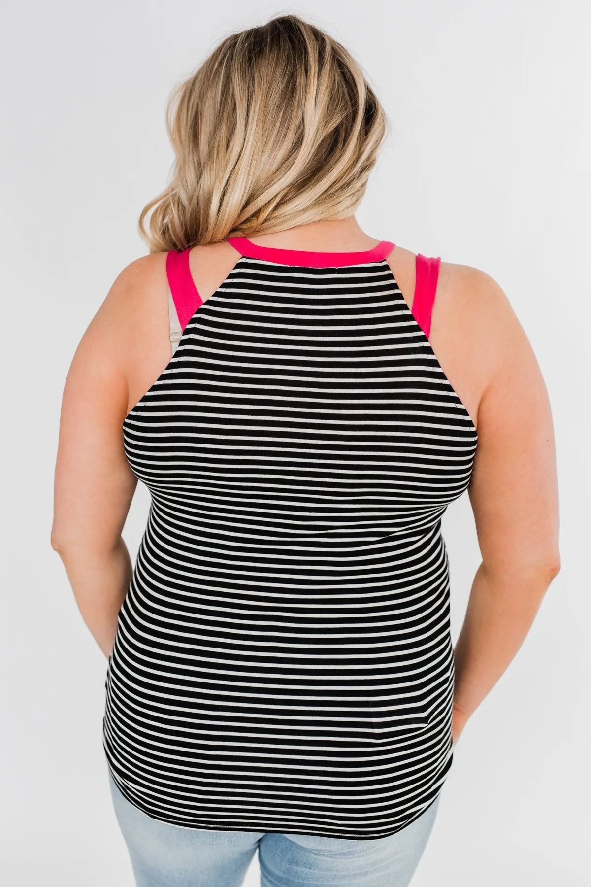 All I Need Striped Tank Top- Fuchsia & Black