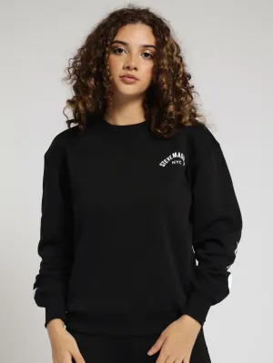 Amelia Oversized Crew Neck Fleece Sweat Top - Black