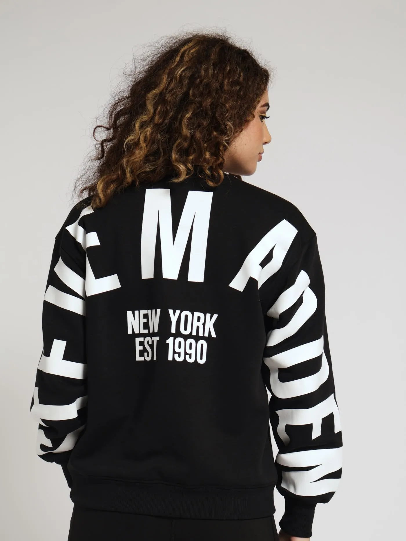 Amelia Oversized Crew Neck Fleece Sweat Top - Black