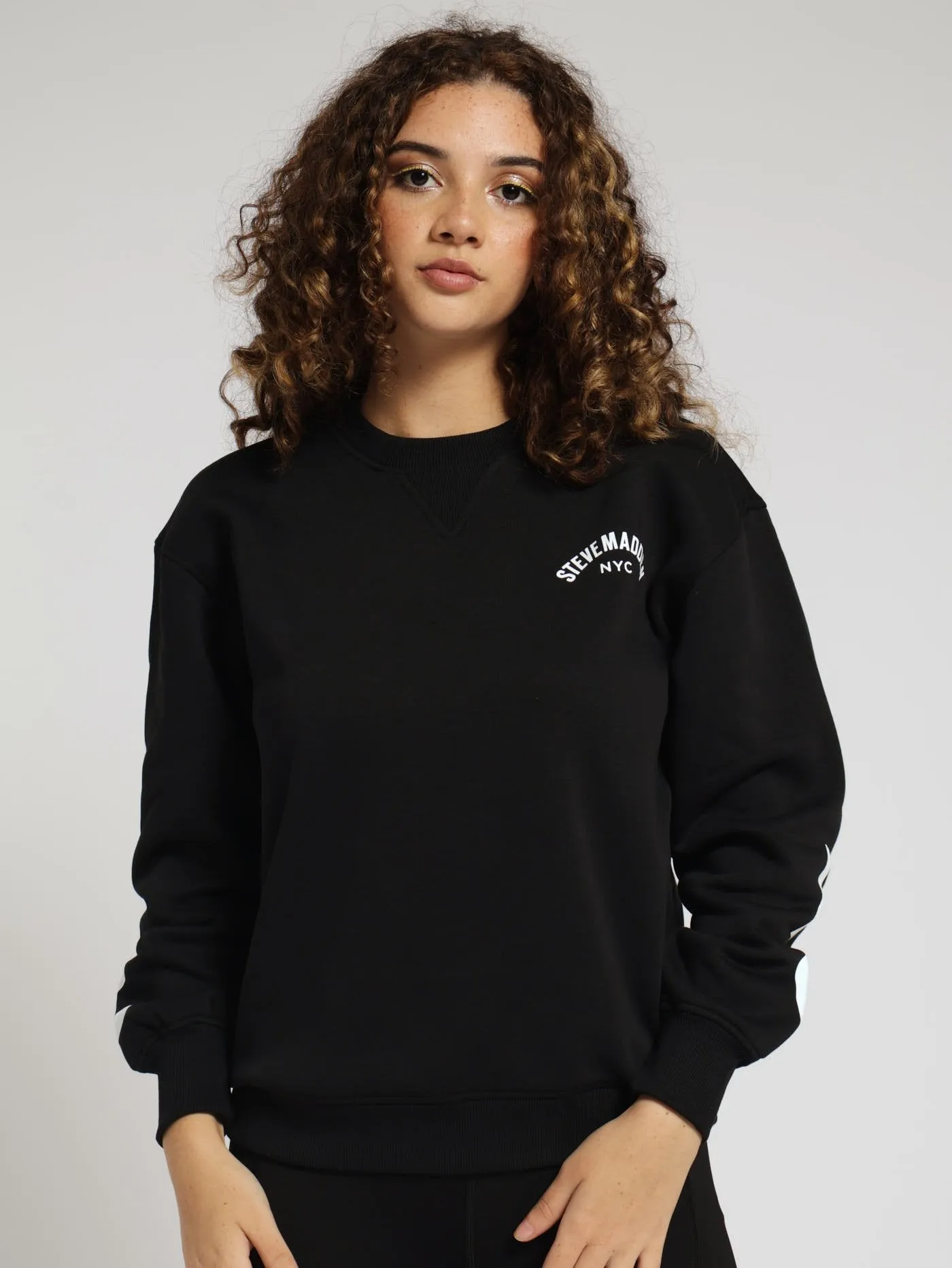 Amelia Oversized Crew Neck Fleece Sweat Top - Black