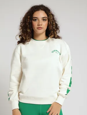Amelia Oversized Crew Neck Fleece Sweat Top - Cream