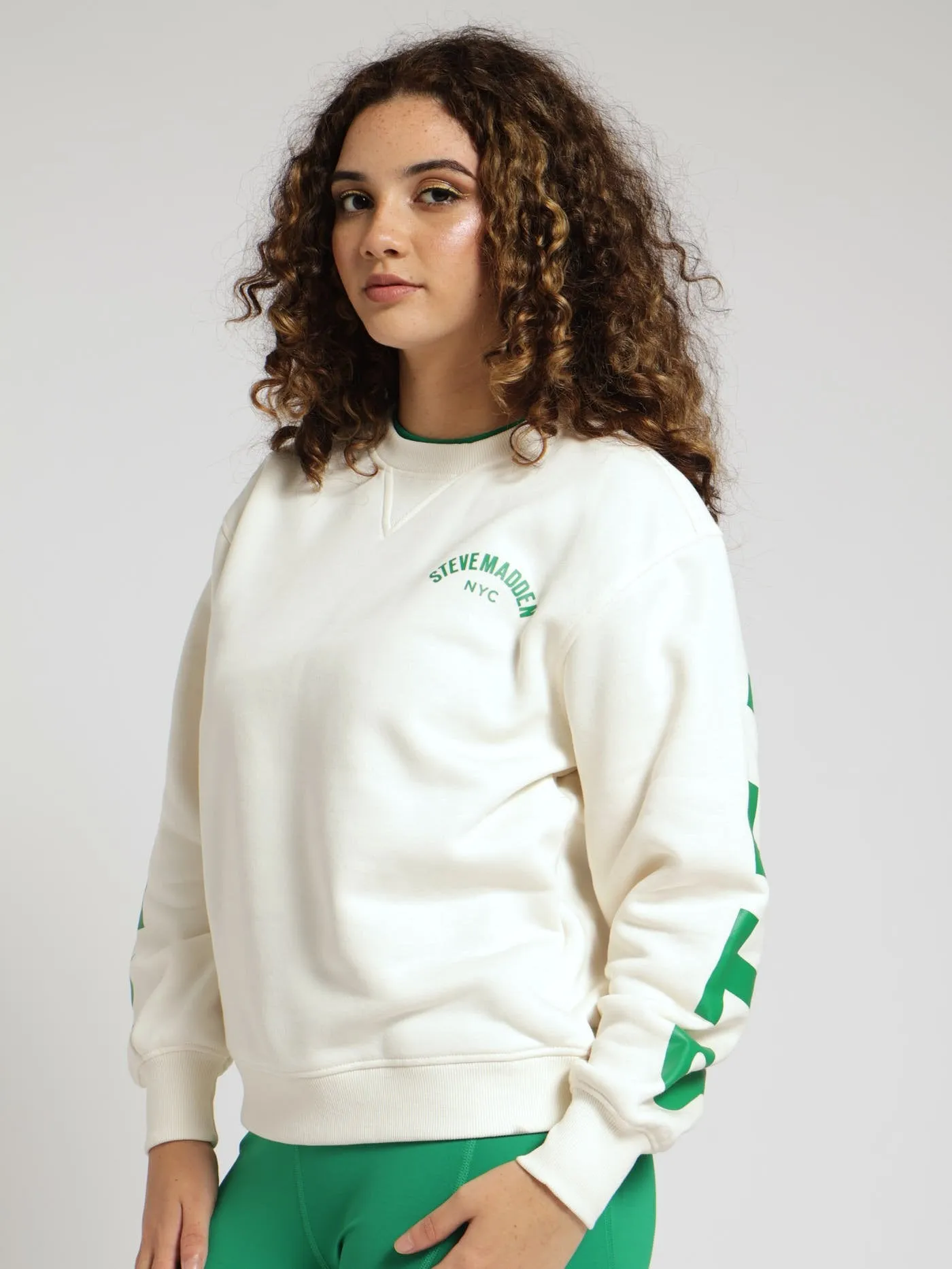Amelia Oversized Crew Neck Fleece Sweat Top - Cream
