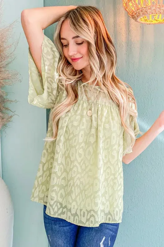 And The Why Woven Leopard Pattern Baby Doll Blouse