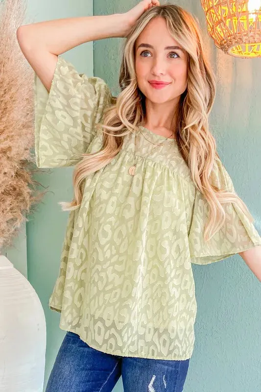 And The Why Woven Leopard Pattern Baby Doll Blouse