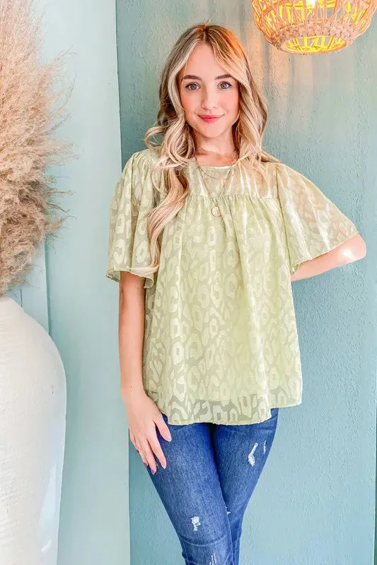And The Why Woven Leopard Pattern Baby Doll Blouse