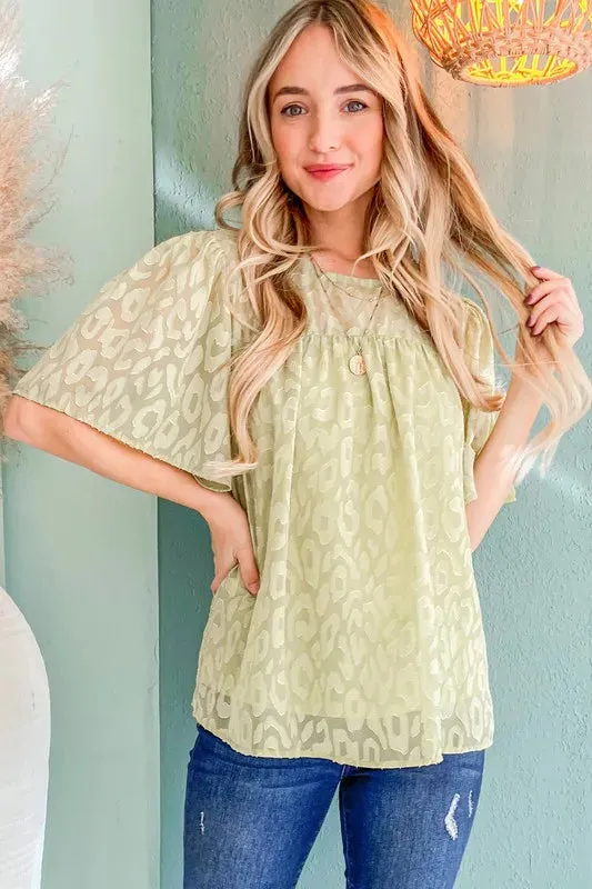 And The Why Woven Leopard Pattern Baby Doll Blouse