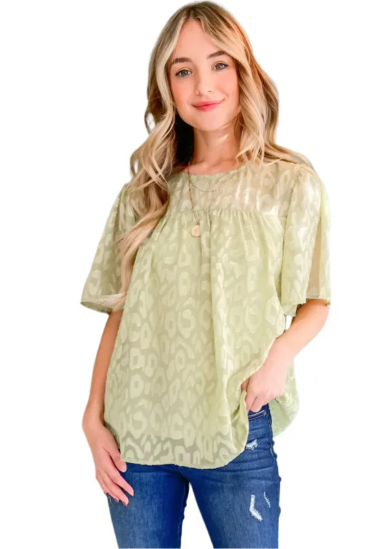 And The Why Woven Leopard Pattern Baby Doll Blouse
