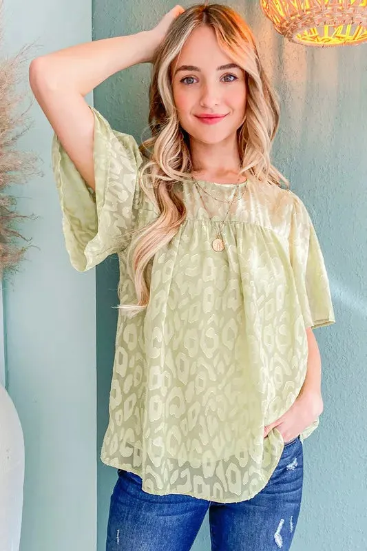 And The Why Woven Leopard Pattern Baby Doll Blouse