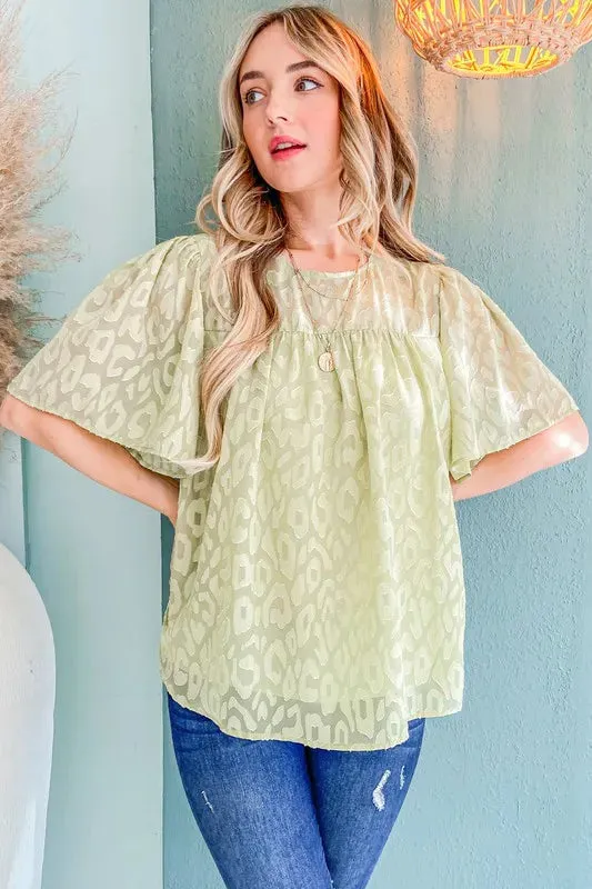 And The Why Woven Leopard Pattern Baby Doll Blouse