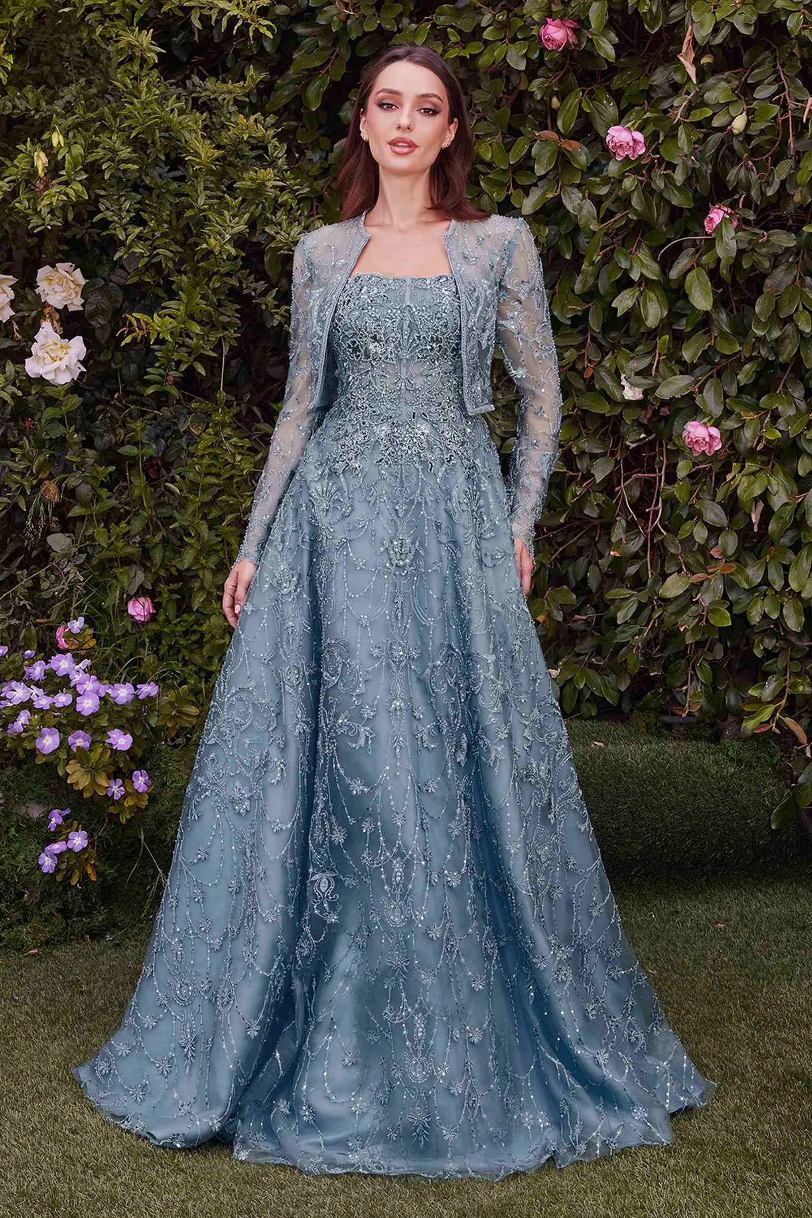 Andrea & Leo MA104 Strapless Embroidered Ball Gown With Removable Jacket