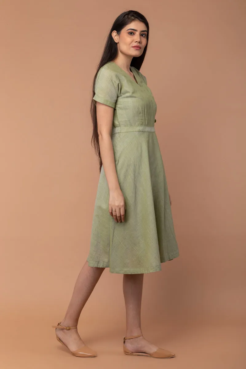 Apple Green Wraparound Dress in Hand loom Cotton from Sambalpur (Set of 2)