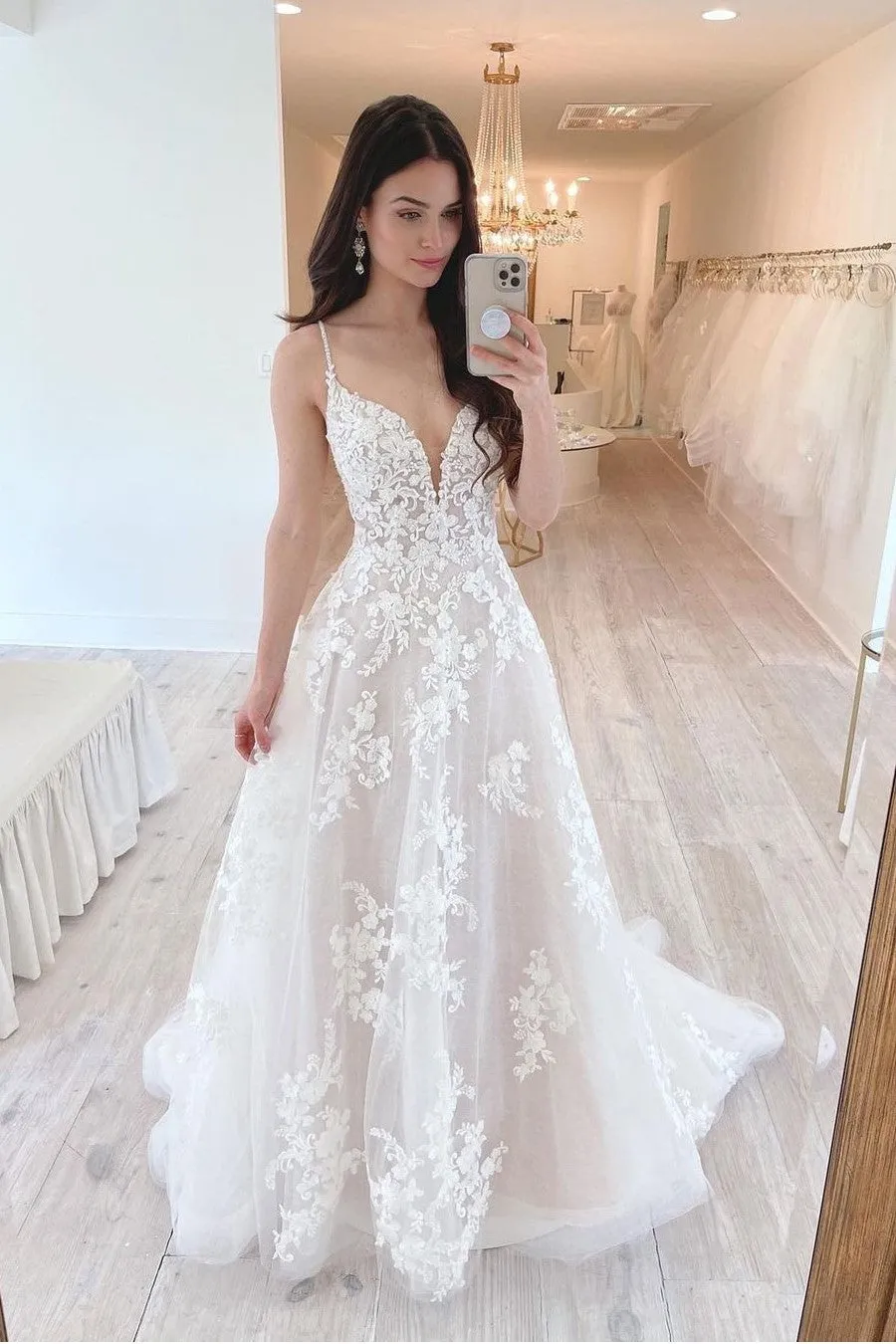 Appliques Lace Bride Dress with Beaded Straps
