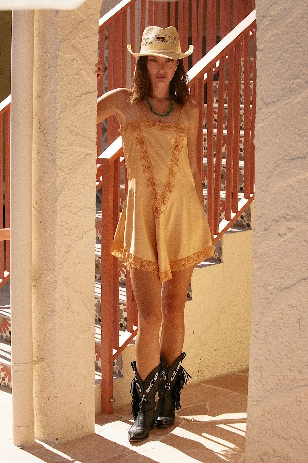 Austin Silk Twill   Lace Mini Slip Dress
