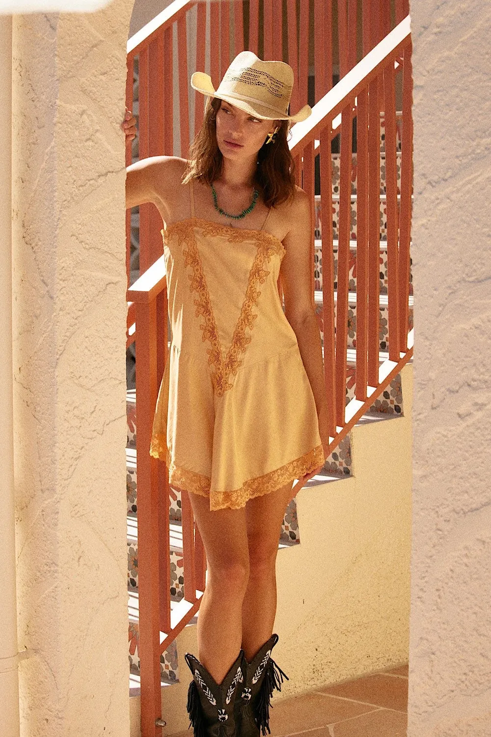 Austin Silk Twill   Lace Mini Slip Dress