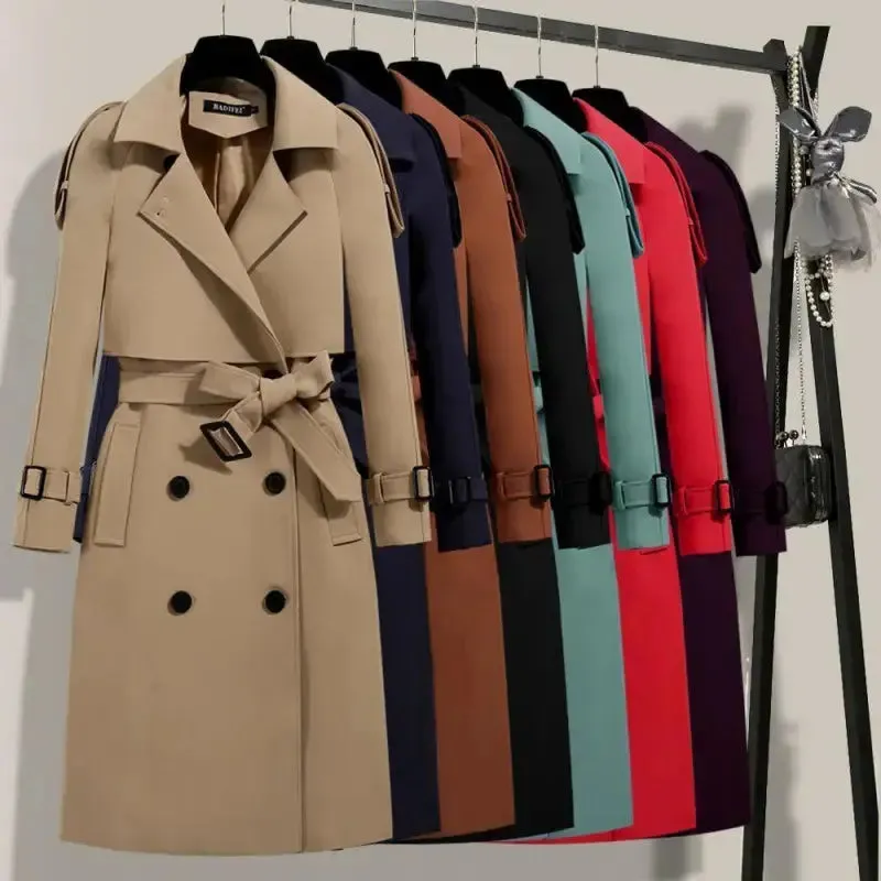 Autumn winter trench-coat Turn Down Collar black oversize Black Overcoat Long Sleeve plus size wholesale fashion women Trench Coats
