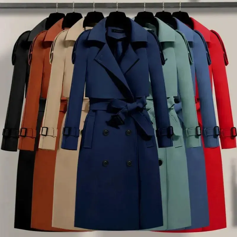 Autumn winter trench-coat Turn Down Collar black oversize Black Overcoat Long Sleeve plus size wholesale fashion women Trench Coats