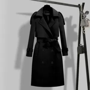 Autumn winter trench-coat Turn Down Collar black oversize Black Overcoat Long Sleeve plus size wholesale fashion women Trench Coats