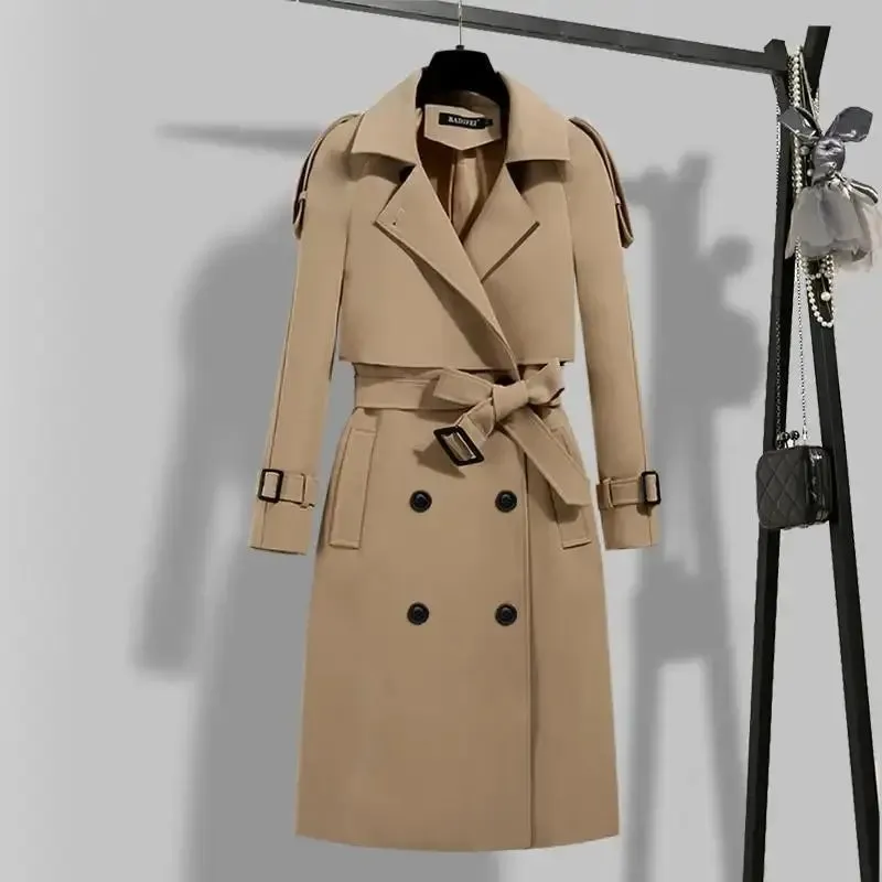 Autumn winter trench-coat Turn Down Collar black oversize Black Overcoat Long Sleeve plus size wholesale fashion women Trench Coats