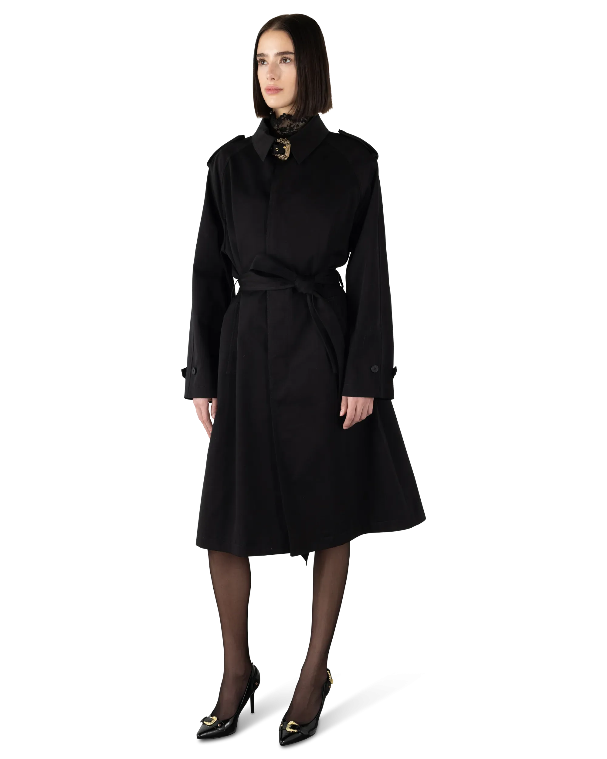 Baroque Buckle Ruffled Trench Coat