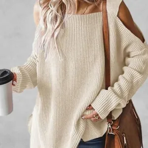 Beige Open Shoulder Oversized Sweater