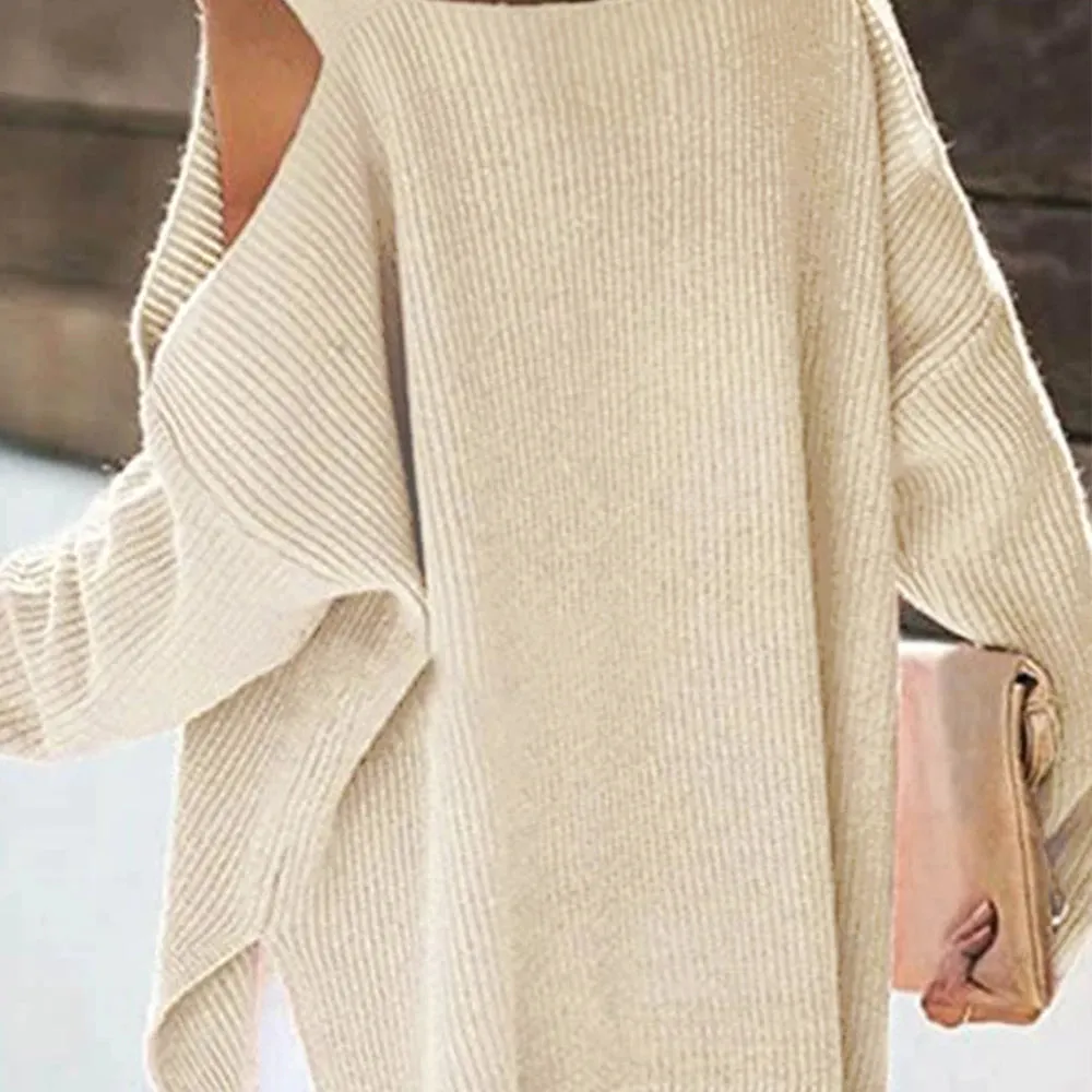 Beige Open Shoulder Oversized Sweater