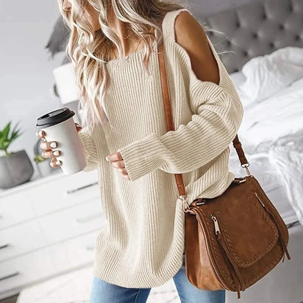 Beige Open Shoulder Oversized Sweater