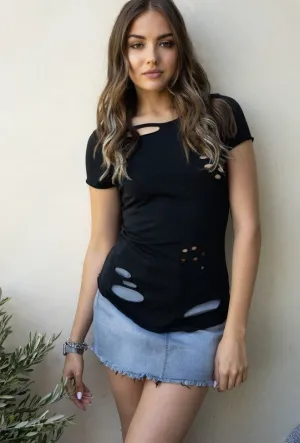 Black All Over Hole Cut Out Venti 6 Tee Shirt 1/12/23 5269