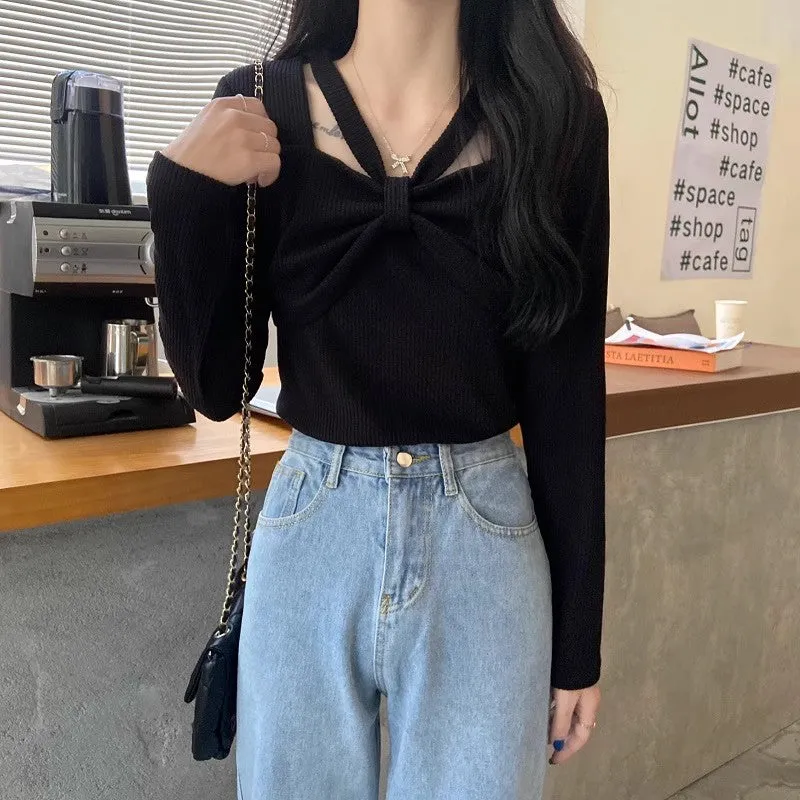 Black Bow Detailed Cut Out Top