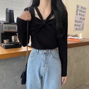 Black Bow Detailed Cut Out Top