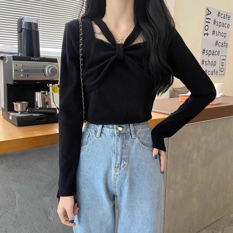 Black Bow Detailed Cut Out Top