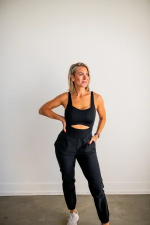 Black Keyhole Cut Out Active Jumpsuit