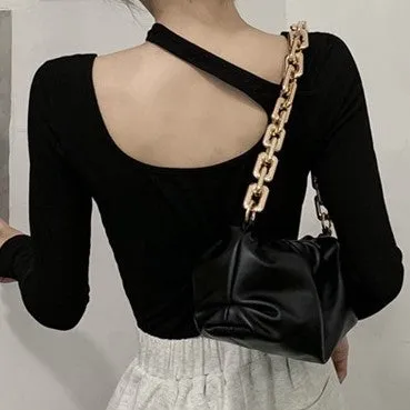 Black Left Cut-Out Fitted Top