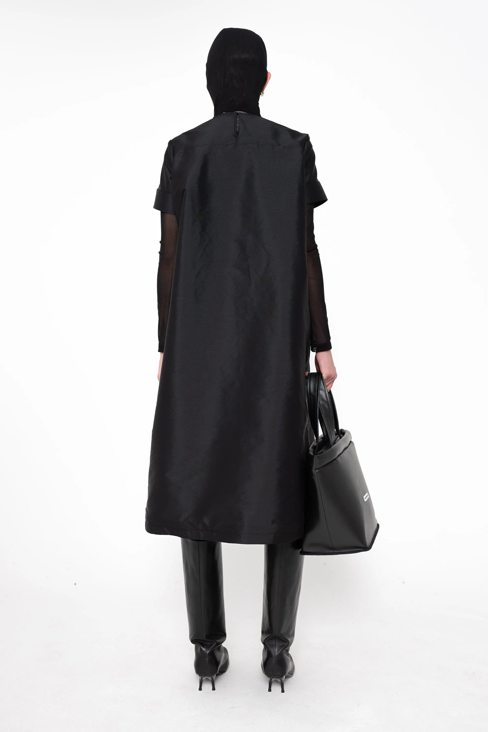 BLACK MIKADO A-LINE DRESS