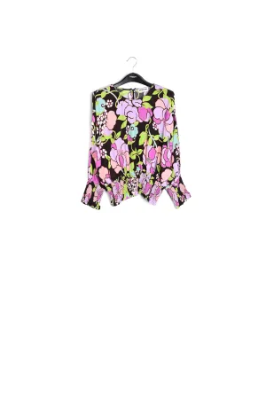 Black smocked top with floral print