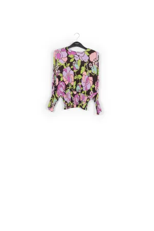 Black smocked top with floral print