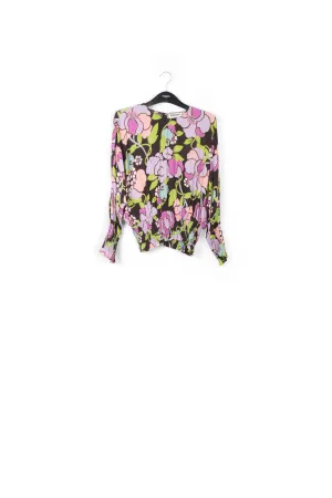 Black smocked top with floral print