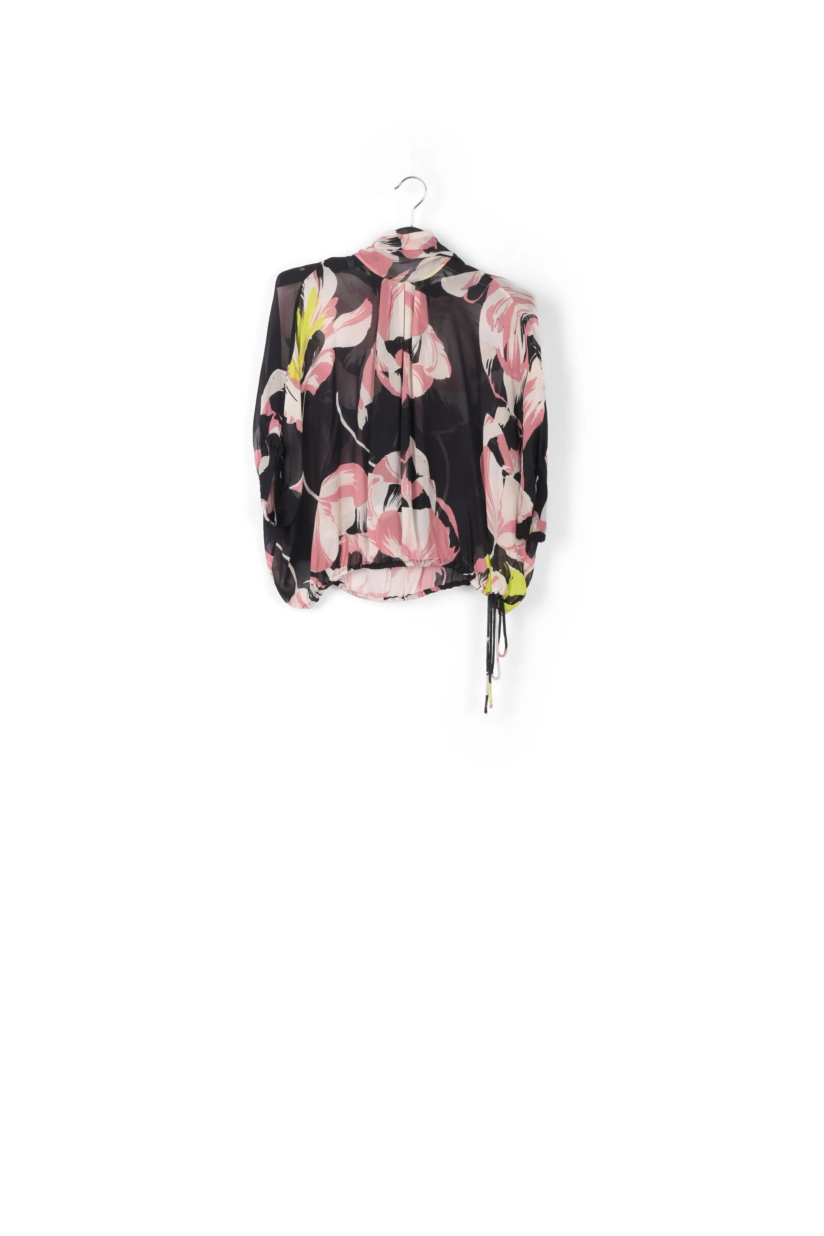 Black voluminous floral-print sheer top